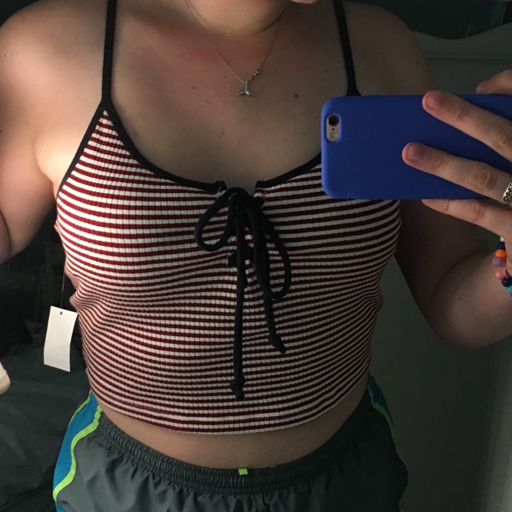 Red and White Striped Crop Top